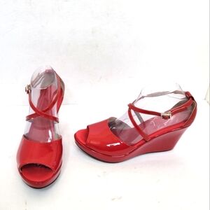 AGL ATTILIO GIUSTI LEOMBRUNI WEDGES SANDALS RED PATENT LEATHER SIZE 40